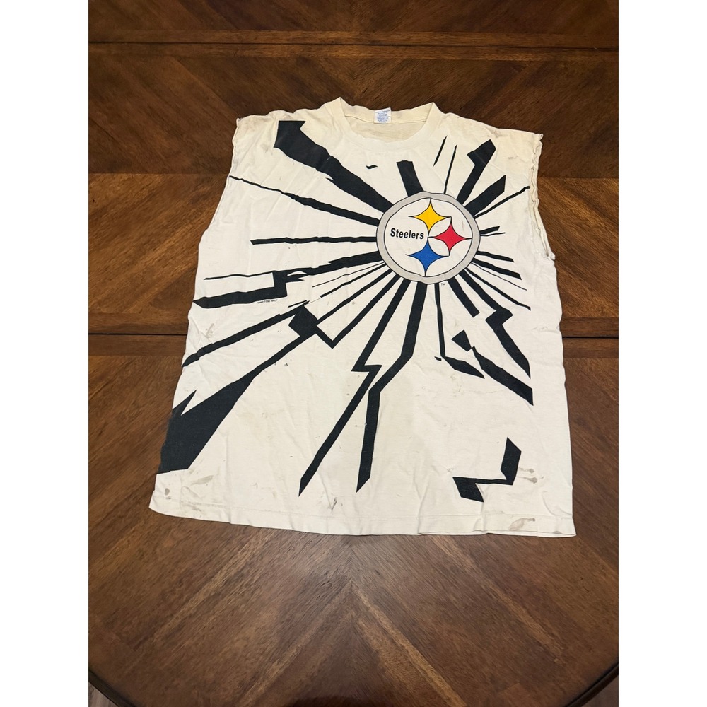 Vintage 90s Pittsburgh Steelers Starter Muscle Tee Shirt White XL Distressed